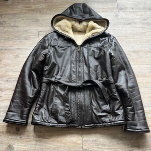 Wilson's Leather Coat Women's Medium Dark Brown Vintage Faux Fur 90s Belt